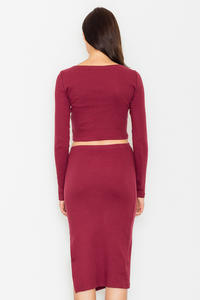 Maroon Two Pieces Set Short Top+Pencil Skirt