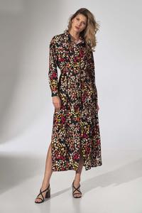 Floral Button Closure Belted Midi Dress