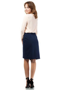 Navy Blue Elegant Knee Lenght Double Fold Skirt