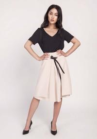 Beige Trapezoid Skirt with Eco-Leather Ribbon