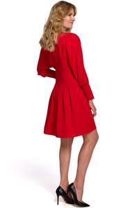 Red Wrap Front Long Sleeves Dress