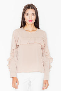 Beige Long Sleeves Blouse with a Frill