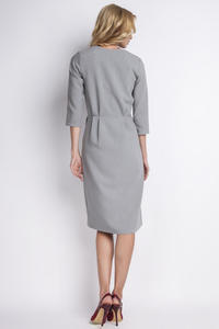 Grey Elegant Wrap Neckline Midi Dress