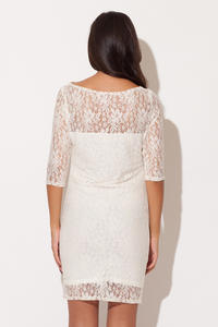 White Floral Lace Shift Dress with Elbow Length Sleeves