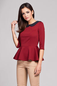 Claret Seam Top with Frilled Hemline and Elbow Length Sleeves