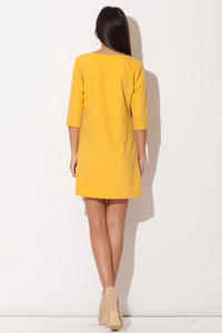 Yellow Strapped Neckline Shift Dress with 3/4 Sleeves
