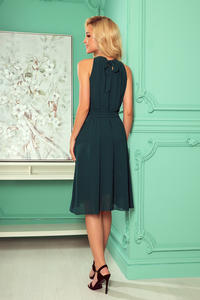 Green Chiffon Flared Dress with Belt