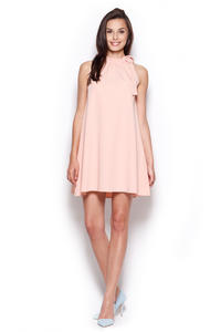 Light Pink Pleated Neckline Shirt Dress with Bow Tie