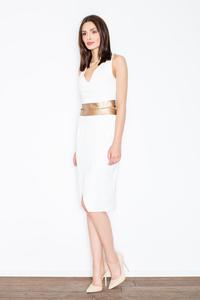 Ecru Gold Leather Waist Midi Dress