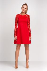 Red Lace Sleeves Flared Stylish Mini Dress