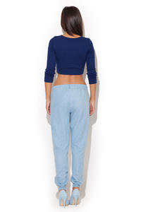 Blue Chambray Drawstring Denim Tapered Pants