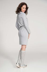 Grey Loose Tourtleneck Knee Length Dress