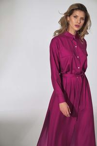 Fuchsia Button Closure Belted Midi Dress