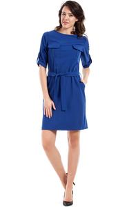 Cornflower Blue Casual Rolled-up Sleeves Mini Dress