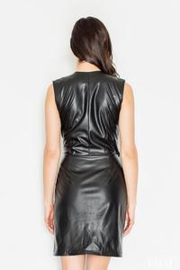Black Sexy V-Neckline Eco-leather Mini Dress