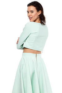 Mint Cropped Blouse with Bateau Neckline and Side Zipper