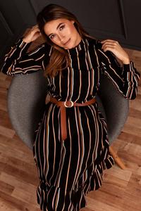 Striped dress with Stand-up Collar