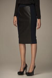 Black Pencil Knee Length Dress with Leather Front