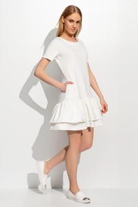 Ecru Short Sleeves Double Frill Mini Dress