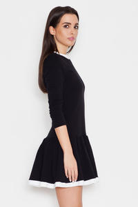 Black Long Sleeves Dress with White Contrasting Piping