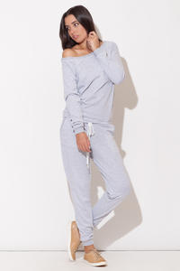 Off the Shoulder Grey Jumpsuit with Pull String Waist