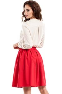 Red Pleated Knee Length Skirt