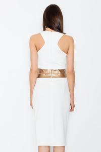 Ecru Gold Leather Waist Midi Dress