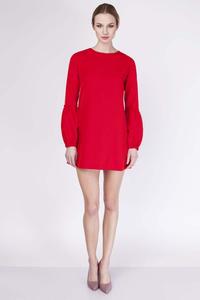 Red Mini Flared Dress with Long Sleeves