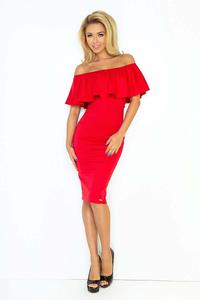 Red Bodycon Dress with Frilled Offshoulders Neckline