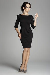 Black Bateau Neck Sheath Dress with Long Sleeves