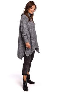 Asymmetrical Turtleneck Poncho-Sweater - Anthracite