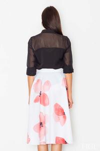 White&Pink Midi Flared Skirt