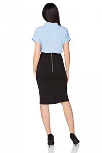 Blue Elegant Blouse with Self Tie Bow