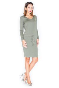 Green Casual Long Sleeves Drawstring Waist Dress