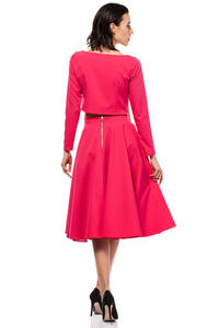 Deep Pink Pleated Midi Skirt with Back Zipper Fastening