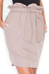 Beige Side Pockets Wrinkled Waist Belted Skirt