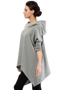 Grey Oversized Asymetrical Hooded Blouse