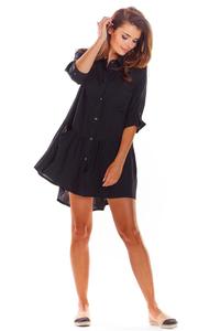 Black Loose Frill Shirt Dress