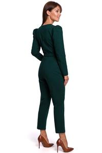 Dark Green Elegant Belted Jumpsuit