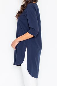 Dark Blue Simple Office Style Long Blouse-Tunic
