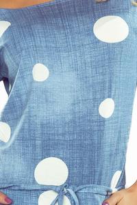 Denim Dress Drawn in White Polka Dots