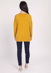 Mustard Loose Knit Blouse with Boat Neckline