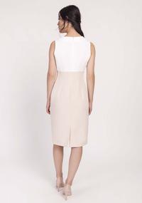 Beige Classic Pencil Dress Made of Combined Materials