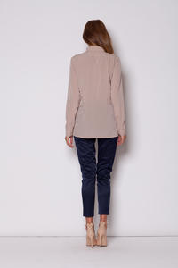 Straight Cut Work Beige Shirt with Side Slits