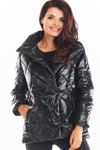 Black Shiny High Neck Fall Jacket