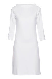 Off White High Neck Textured Shift Dress with 3/4 Sleeves