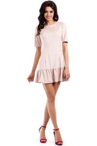 Pink Suede Imitation Dress with Frill