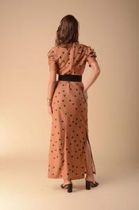 Simple Maxi Dress with a Cut on the Sleeves - Camel