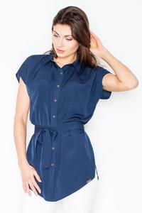 Dark Blue Short Sleeves Short with Self Tie Belt