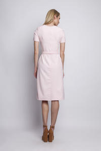 Pink Classic Short Sleeves Midi Dress Belted